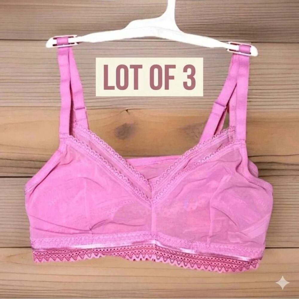 LOT of 3 Auden Pink Lace-Trim Wireless Bralette (38DD, 40D)